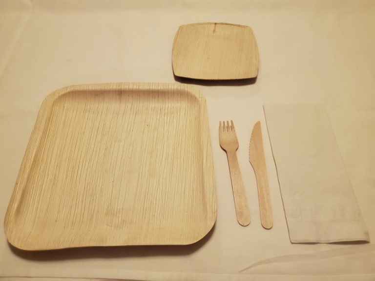 Palm leaf and wood buffet